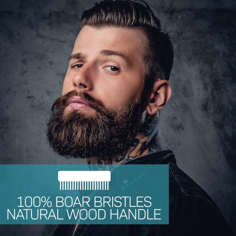 VOLT Grooming Octo Beard Brush for Men, 100% Natural Boar Bristle Brush with Wooden Handle, Medium Hardness, Detangles, Softens & Styles for Beard Care, Compact Travel Size, Short to Medium Beards