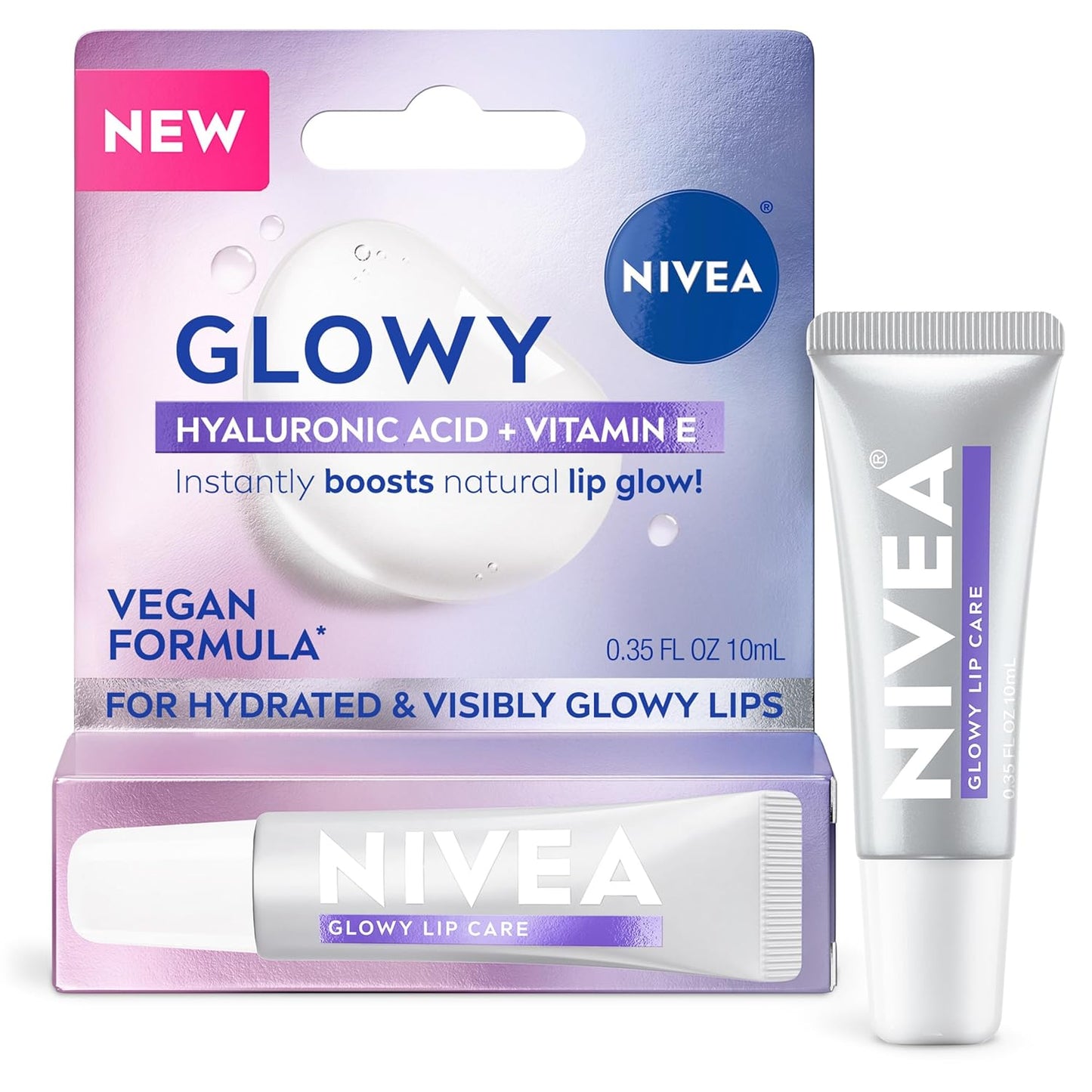NIVEA Glowy Lips Vegan Lip Balm - Hydrating with Hyaluronic Acid & Vitamin E | 0.35 Fl Oz Tube
