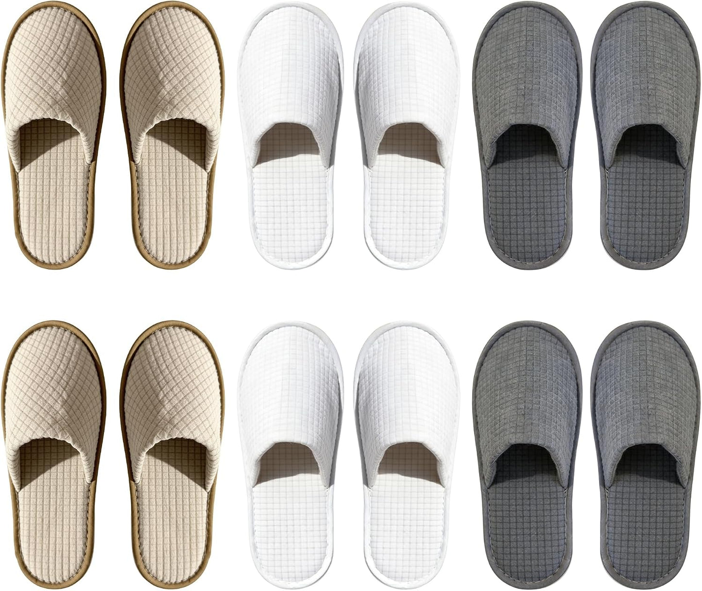 Disposable Slippers - Cotton Fleece Guest Slippers with Non-Slip Sole | 6 Pairs for Home, Hotel & Travel