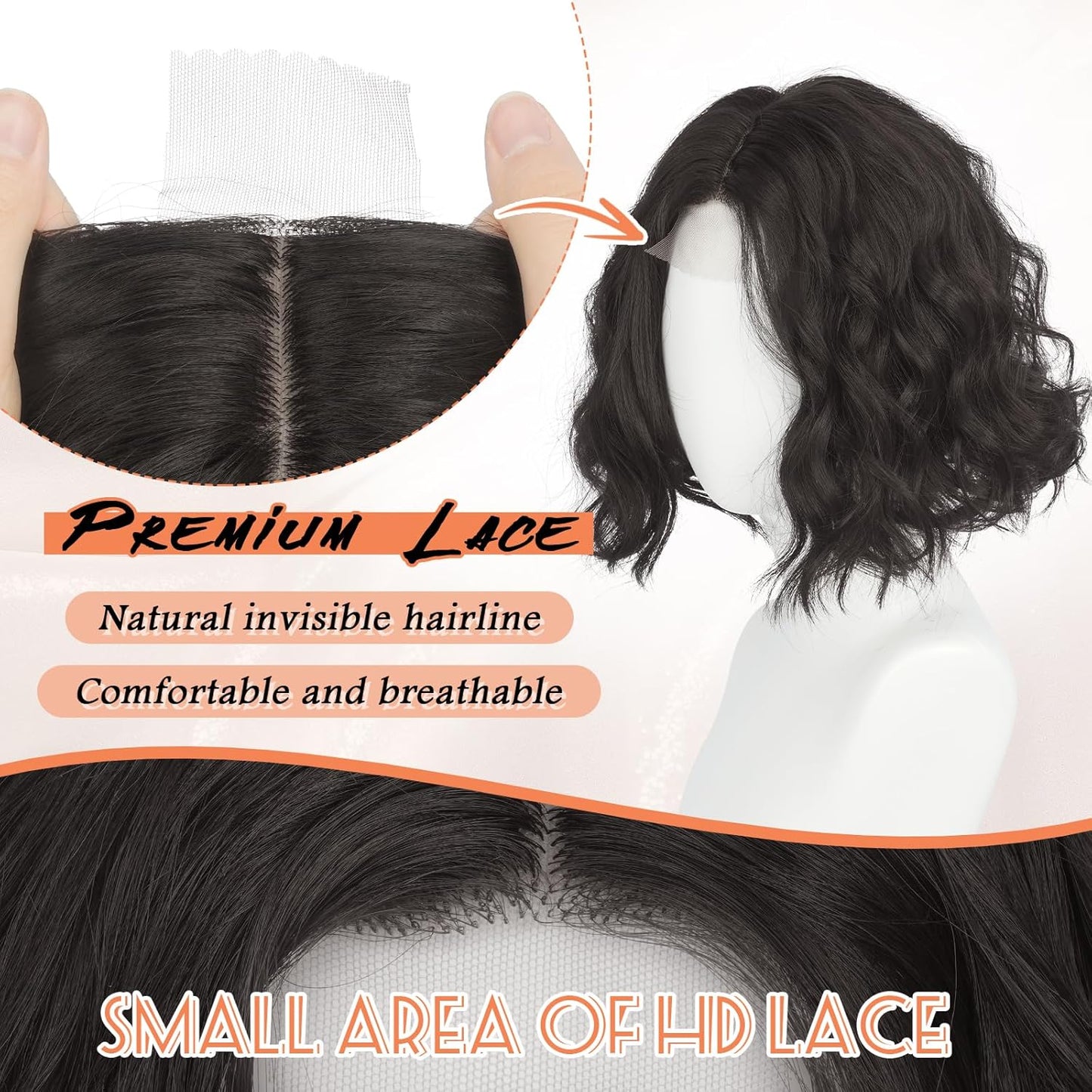 Brown Bob Wig for Women - Lace Front Short Wavy Curly Synthetic Hair | 11 Inch Dark Brown
