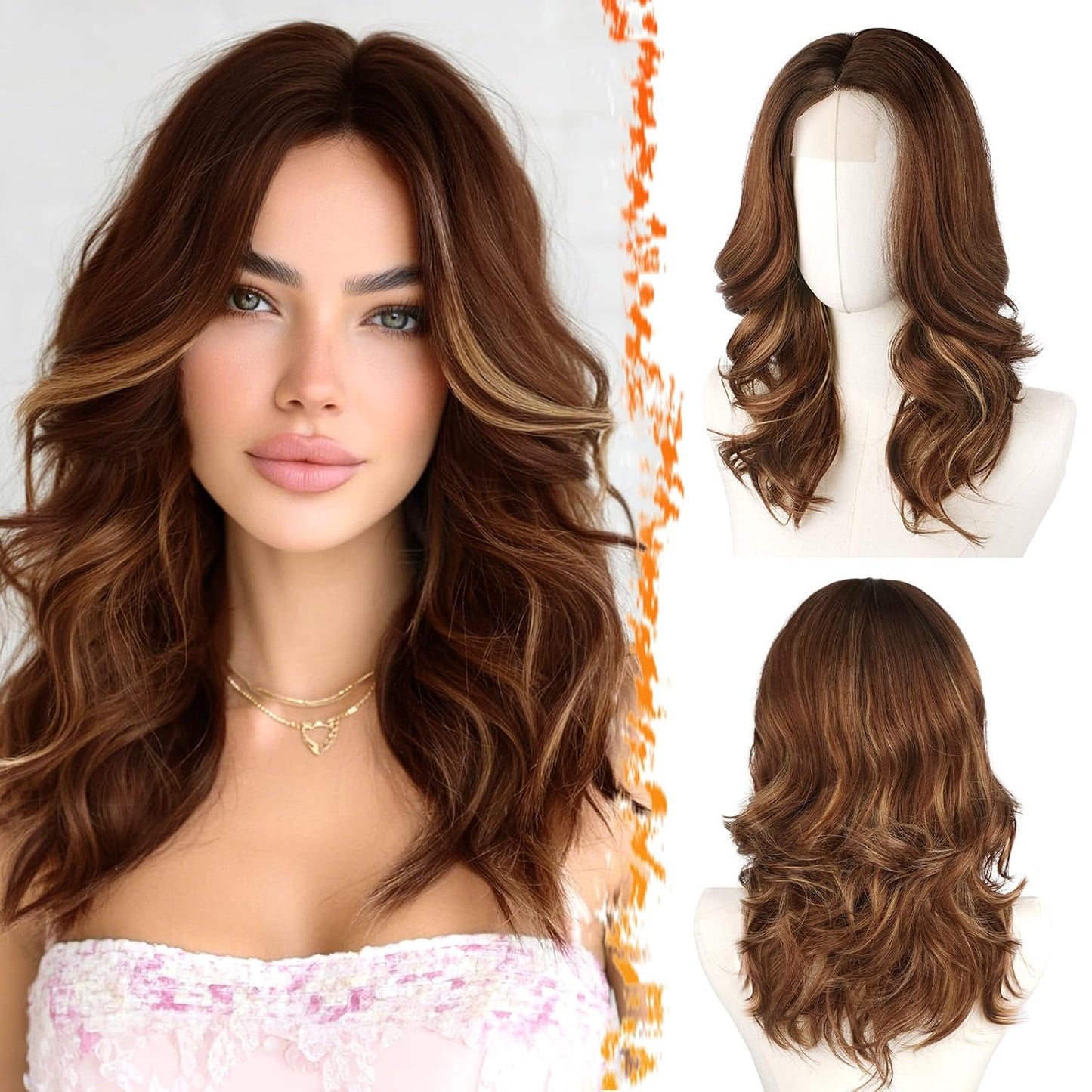 Short Wavy Layered Blonde Ombre Wig - Shoulder Length Body Wave with Face-Framing Bangs | Soft Synthetic Hair for Daily Wear