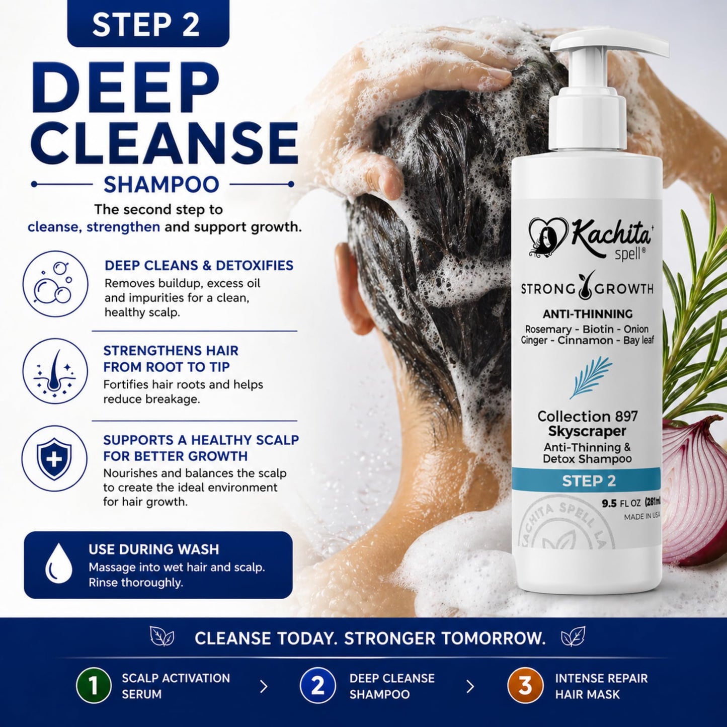 Kachita Spell Strong Growth Hair Care Set – Shampoo, Hair Mask & Serum with Biotin, Rosemary, Onion & Ginger – Anti-Thinning Hair Routine for Fuller, Stronger-Looking Hair, For Men & Women