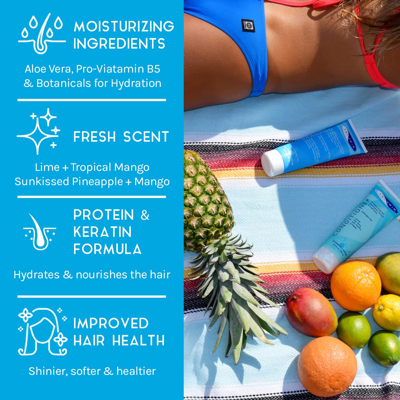 TRISWIM Chlorine Shampoo and Conditioner Set | Swim Shampoo and Conditioner for Swimmers, 8.5 fl oz Each | Paraben-Free with Aloe Vera & Keratin Removes Chlorine & Restores Damaged Hair