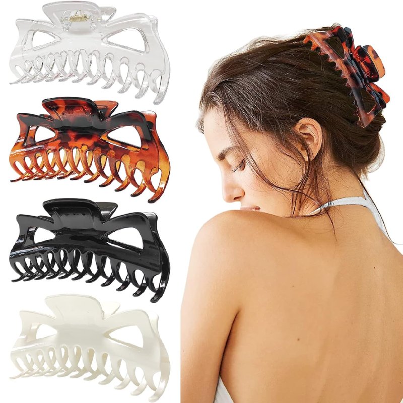 Large Hair Claw Clips - 5.5” Strong Hold for Thick Hair | Shiny Finish, 4-Pack
