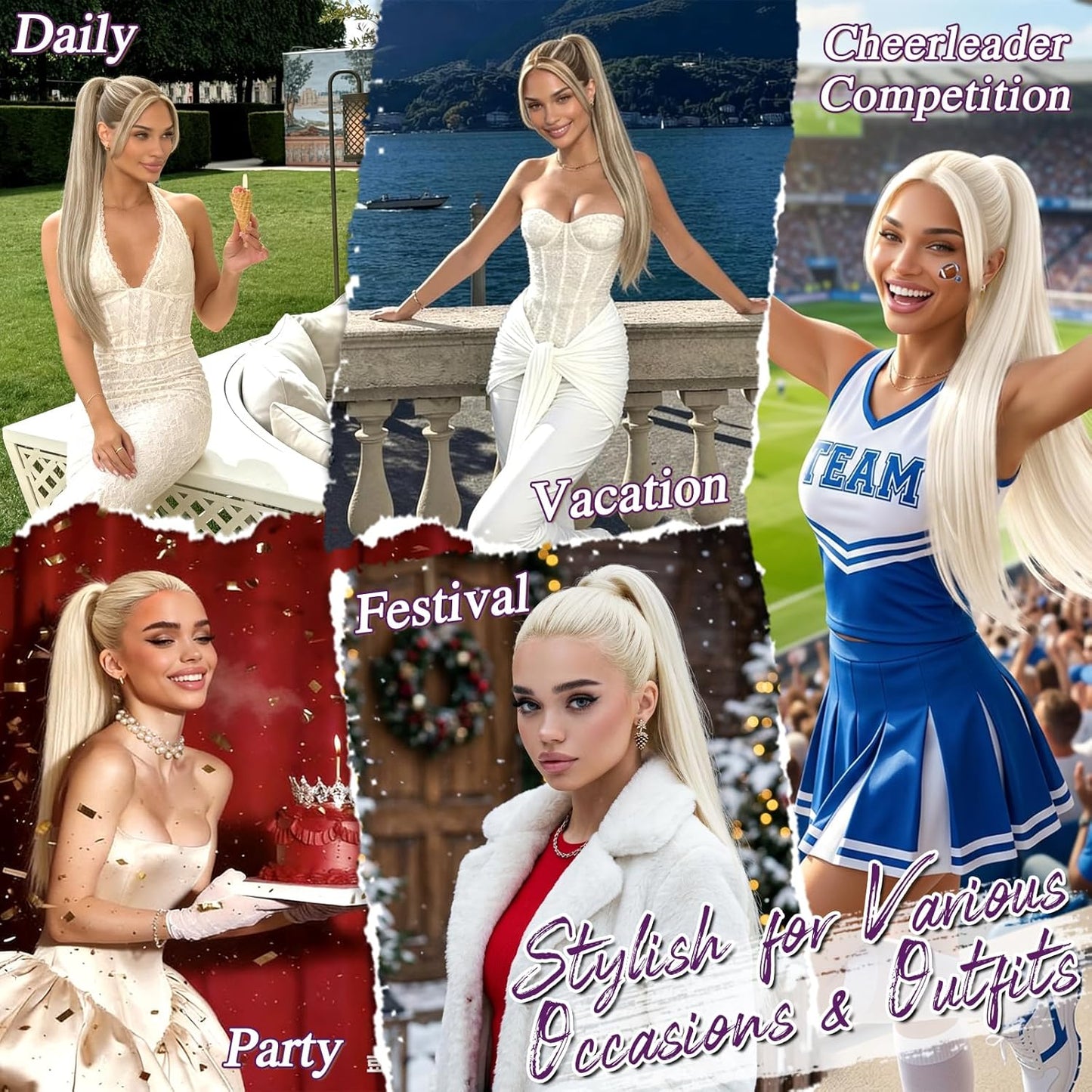 Platinum Blonde Straight Drawstring Ponytail Extension - 28 Inch Soft Synthetic Hairpiece for Daily Wear | Natural Look