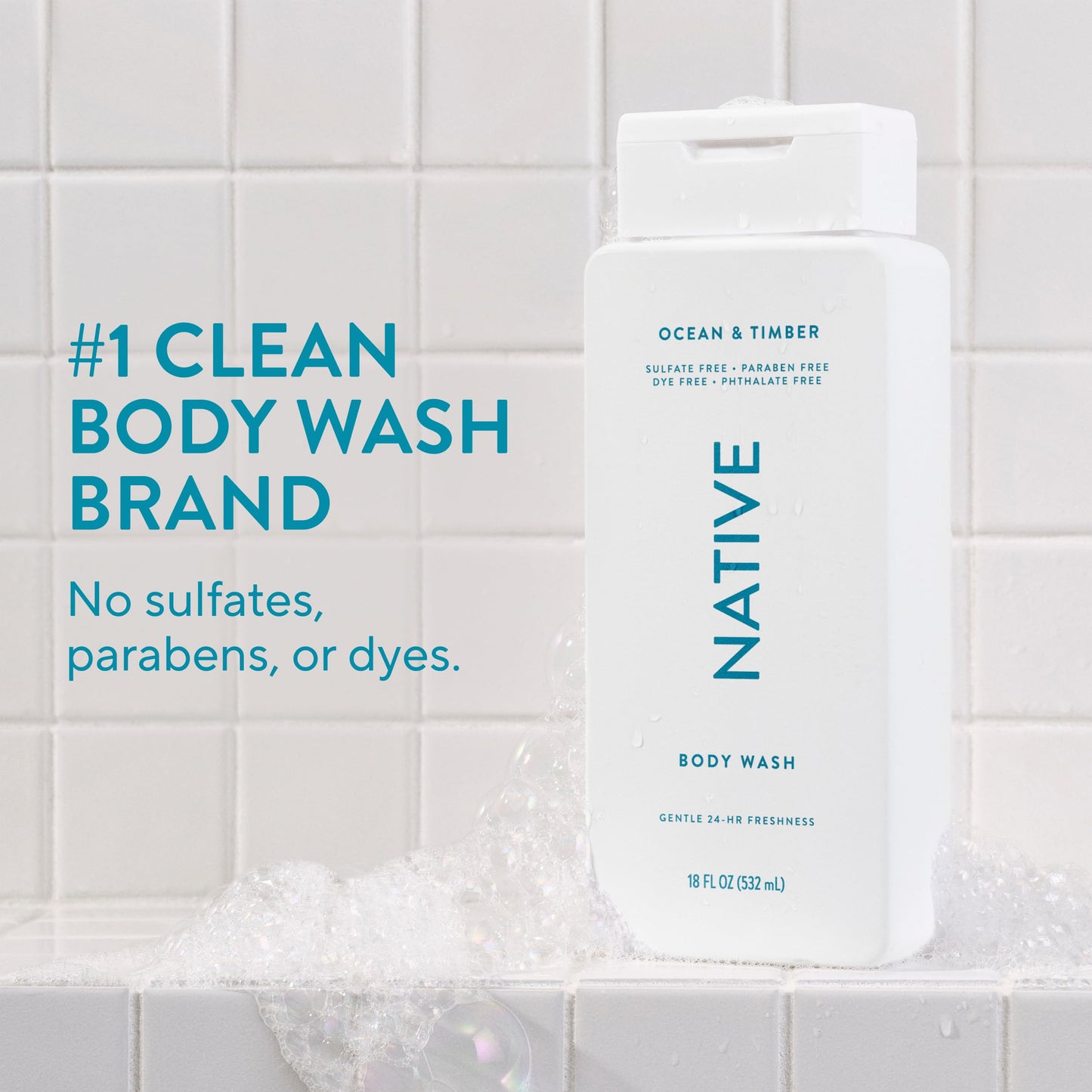 Native Body Wash Contains Naturally Derived Ingredients | For Women & Men, Sulfate, Paraben, & Dye Free Leaving Skin Soft and Hydrated | Ocean & Timber 18 oz