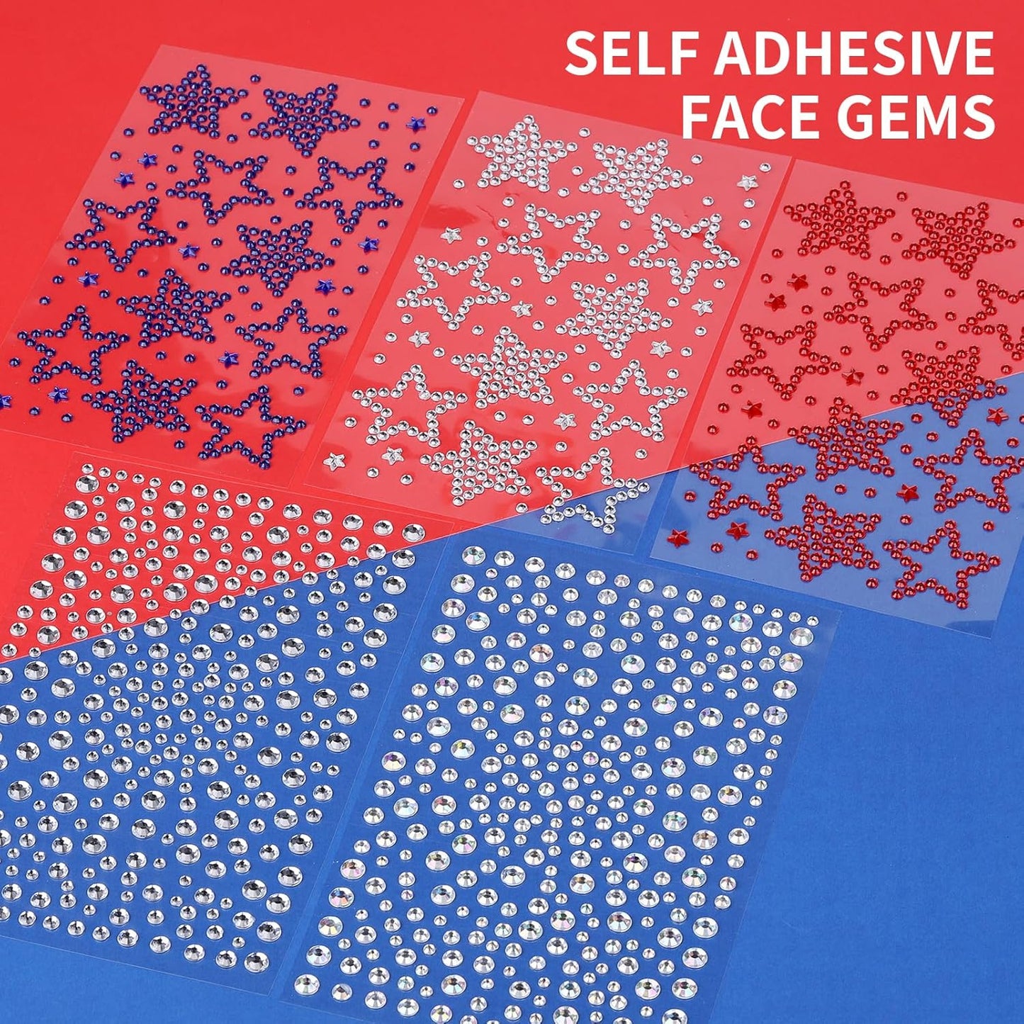 4th of July Star Face Gems - Self-Adhesive Rhinestone Stickers for Women | Festive Face, Body & Hair Accessories