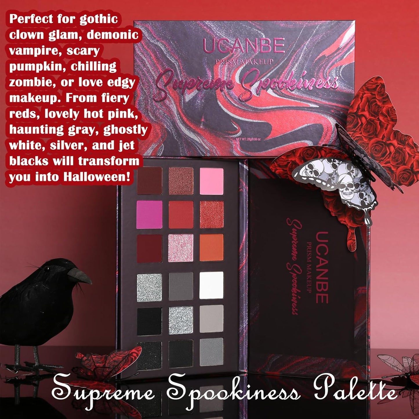Goth Smokey Eyeshadow Palette - 18 Colors Matte & Shimmer | Dark Makeup for Halloween & Cosplay