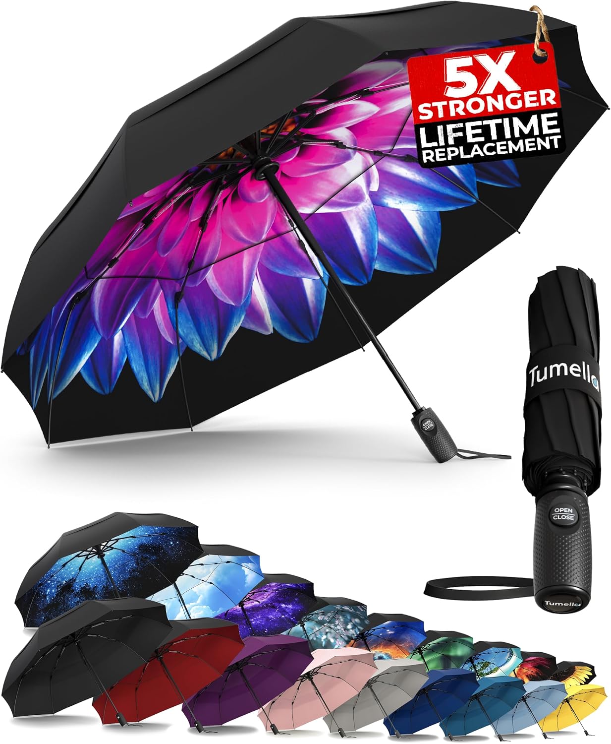 Strongest Windproof Travel Umbrella - Compact, 100MPH Tested | Lightweight, Automatic Folding, One-Handed Use