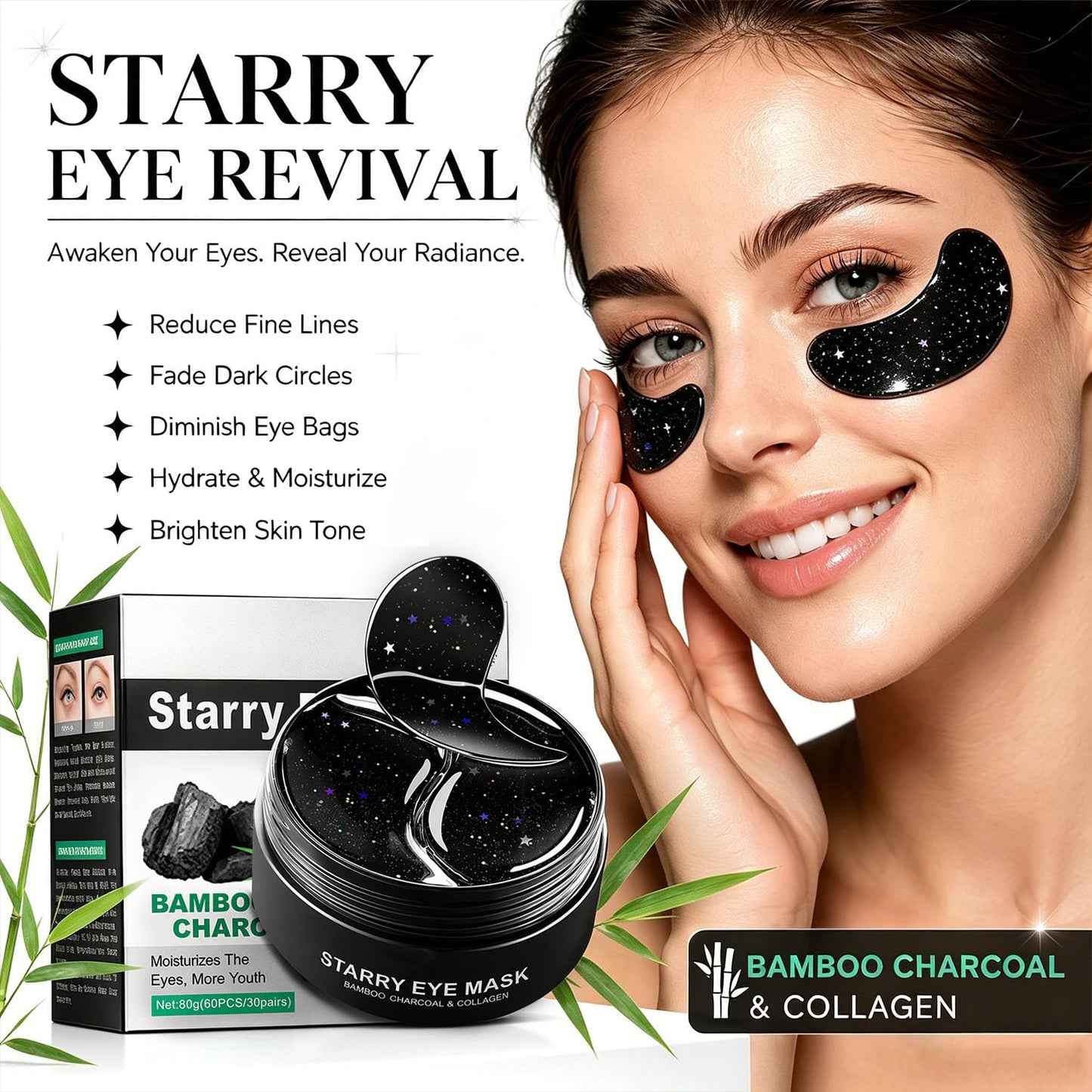 Under Eye Patches (60PCS), Parches Para Ojeras, Moisturizing Eye Patches for Puffy Eyes and Dark Circles, Collagen Eye Patches, Bamboo Charcoal Eye Mask, Hydrating, Reduce Wrinkles and Fine Lines