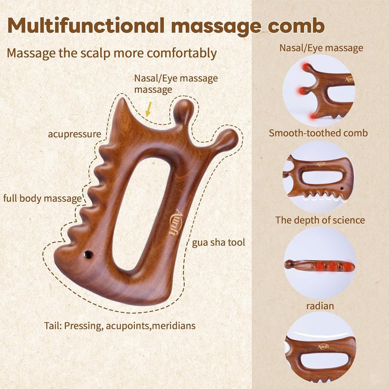 Wooden Gua Sha Massage Tool - Dual Trigger Point Acupressure Massager for Face & Body | Ergonomic Grip for Jawline & Neck Relief