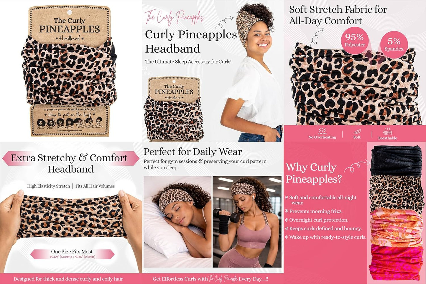 Curly Hair Headbands for Women - Stretchy Non-Slip Wide Design | Soft Cloth Yoga Workout Band (Cheetah, Pack of 1)