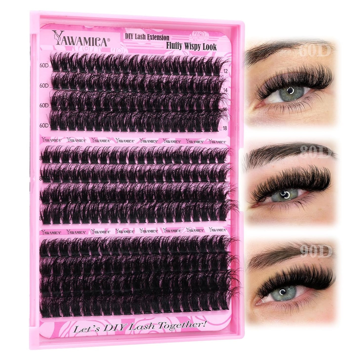 Fluffy Lash Clusters - 10-14mm D Curl Individual Eyelash Extensions | Thick 200D Volume for Soft Glam