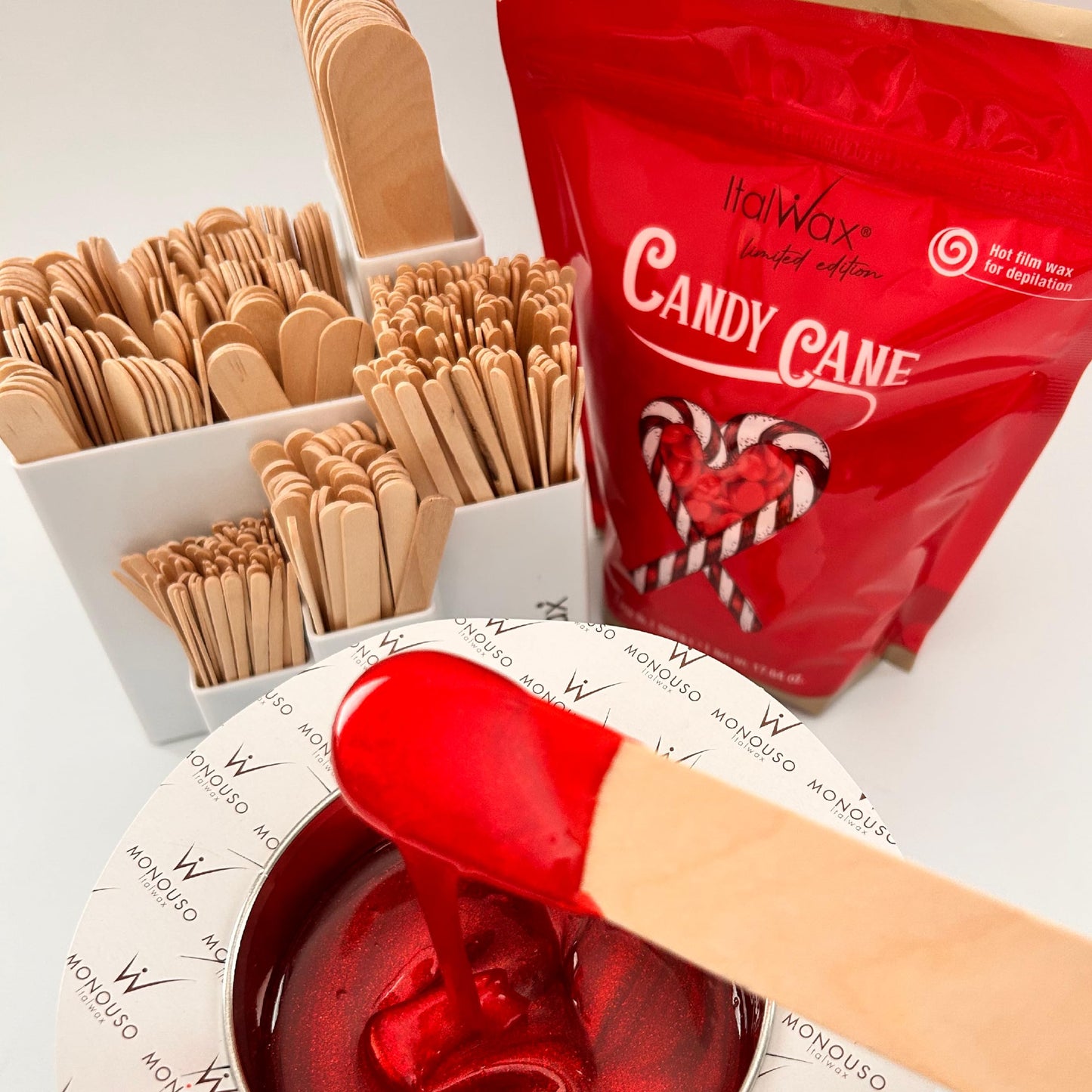 Italwax Candy Cane - 500g / 1.1 lb - Hard wax beads for hair removal - Peppermint Aroma - Synthetic formulation ideal for sensitive skins - Recommended for Bikini Area and Armpits