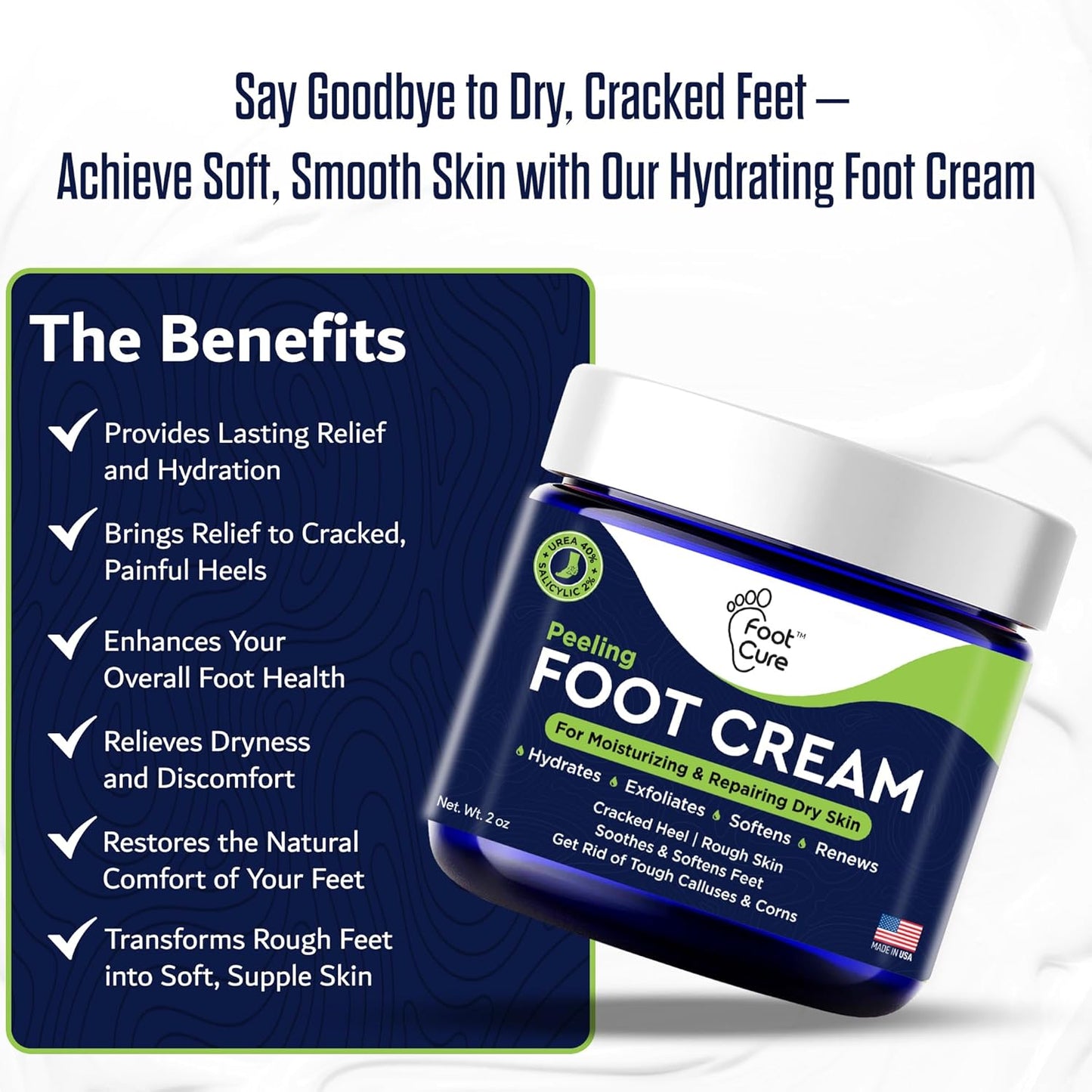 Tea Tree Oil Foot Cream - Moisturizing Treatment for Dry Cracked Feet | Heel & Callus Removal, 2 oz