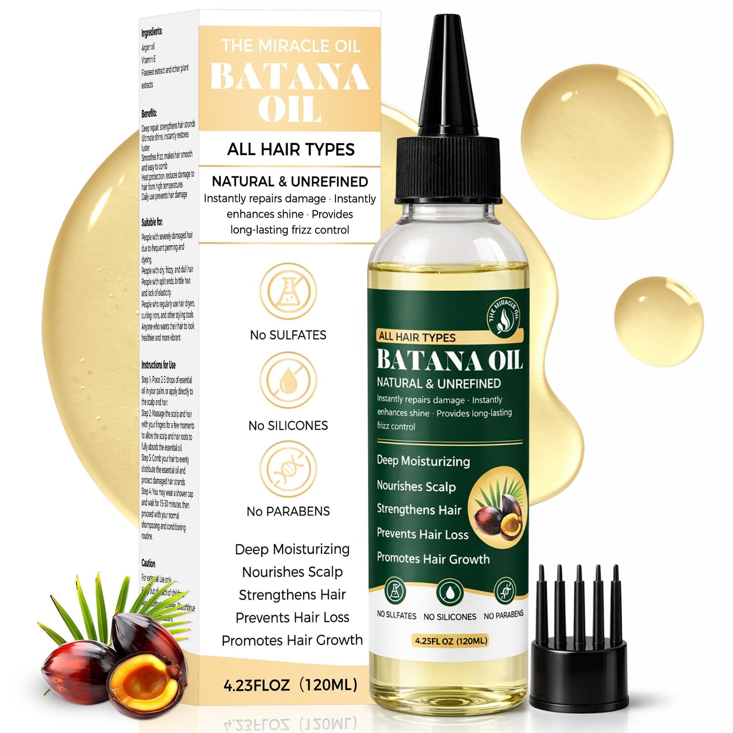 Paistely Batana Oil for Hair Growth, Raw Batana Oil, 100% Pure & Natural, Prevents Hair Loss, Deeply Nourishing Scalp for Thicker & Stronger Hair for Women & Men, 4.23Fl Oz (120ml)