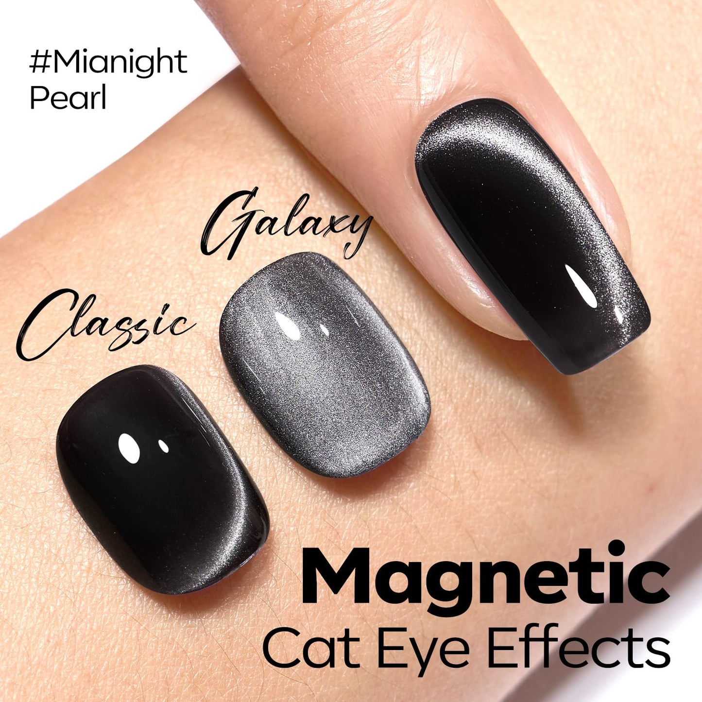 Black Cat Eye Gel Nail Polish - Holographic Glitter Magnetic Finish | 15 ML Silk Glass Shimmer