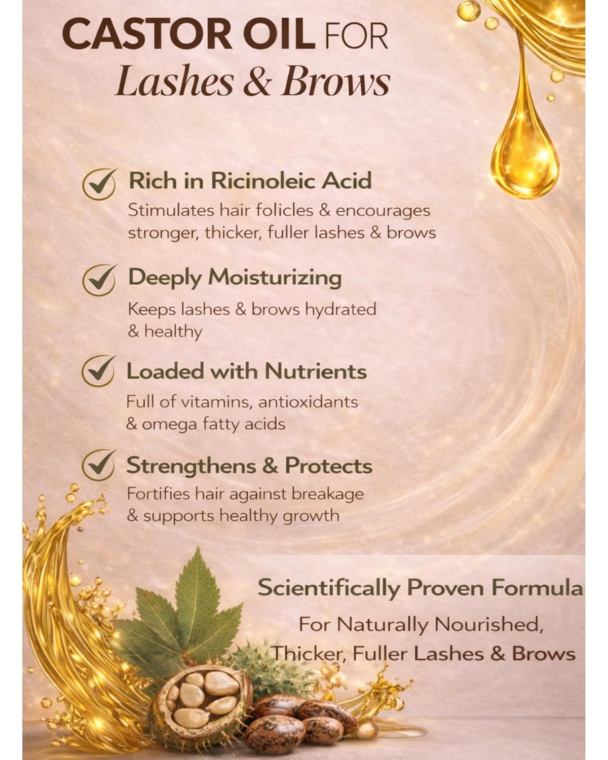 Organic Castor Oil for Eyelash & Brow Growth - 10ml Twin Pack | Cold Pressed, Hexane Free, Glass Bottles with Applicators