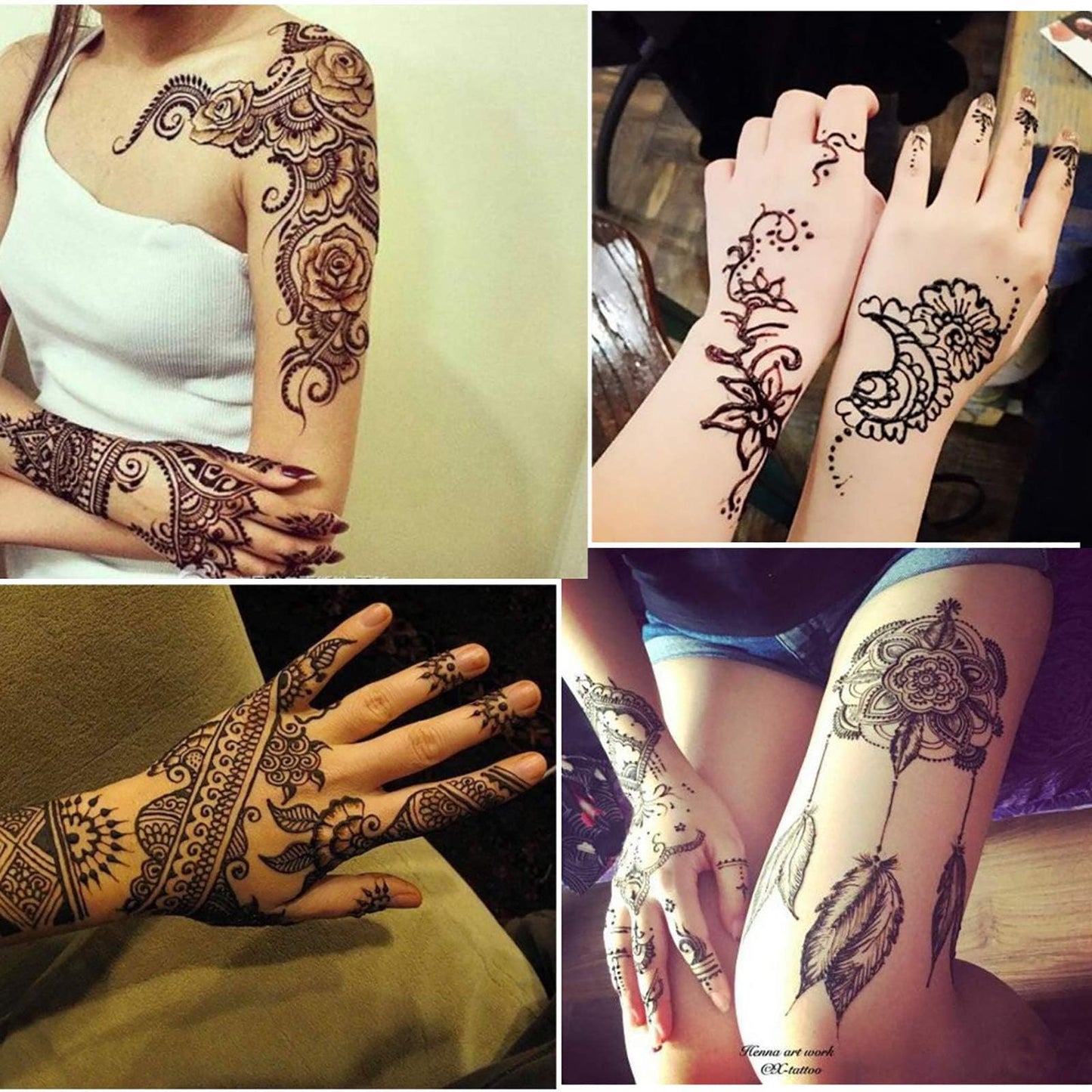 Temporary Tattoos Kit, 6Pcs Semi Permanent Tattoo Paste Cones, India Body DIY Art Painting for Women Men teens, Summer Trend hand Plaste with 3 Colors(1Pc Bottle,4Pcs Nozzles)20Pcs Adhesive Stencil