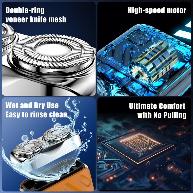 Mini Electric Shaver, Portable Rotary Dual Ring Electric Shaver, Mini Shavers for Men, USB Rechargeable One Button Long Lasting for Home Travel Business, Orange