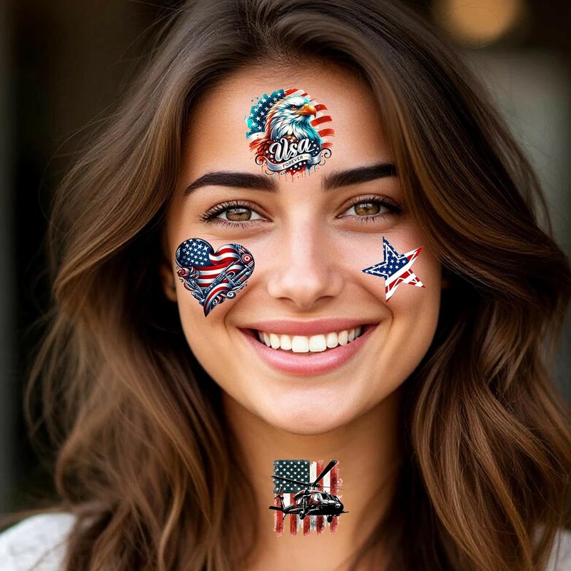 Patriotic Temporary Tattoos - 49 Sheets of 4th of July Designs | Red, White & Blue USA Flag Party Favors
