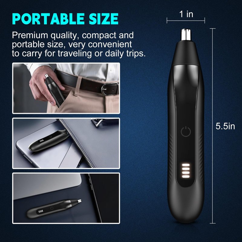 OMAMORI Nose Hair Trimmer for Men - 16000RPM Motor, LED Power Display, Portable Electric Ear & Eyebrow Grooming Kit, Nose Hair Cutter & Remover, Face & Body Clipper, Gift for Men, Black