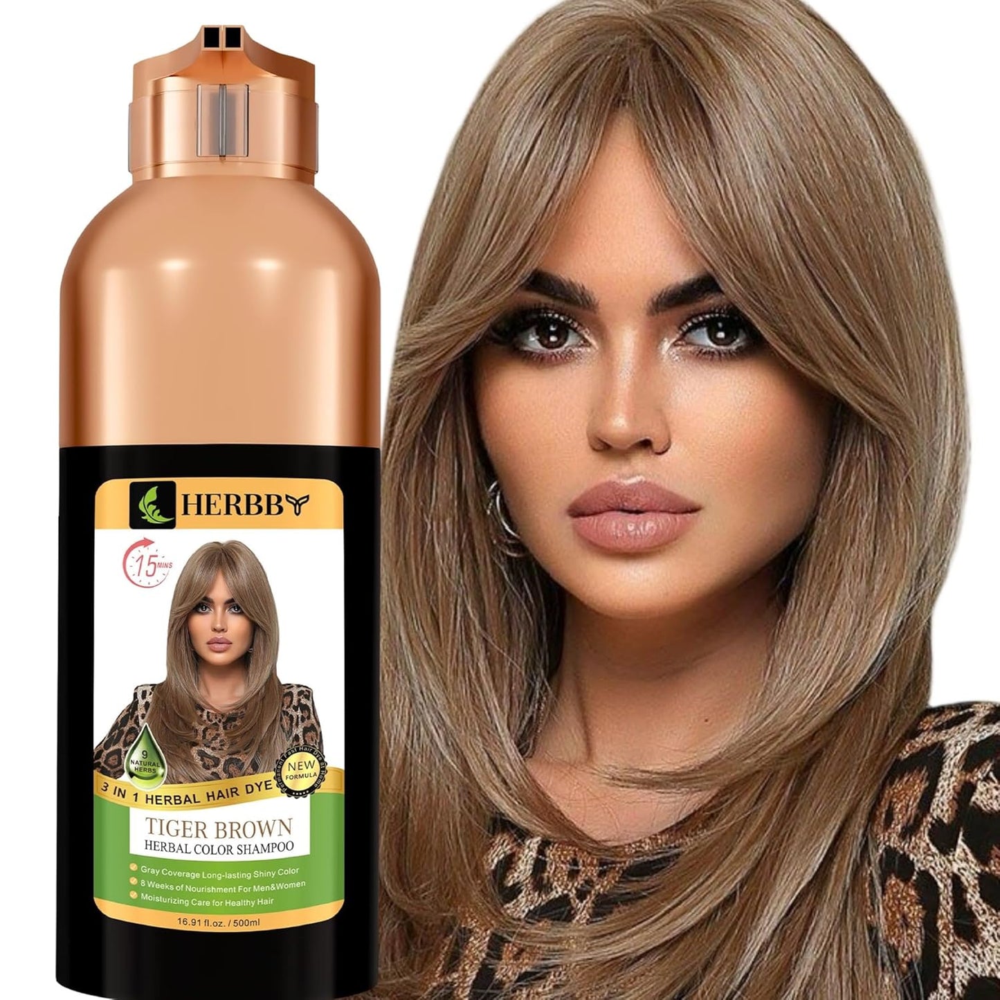 Gray Hair Coverage Shampoo & Conditioner - 9 Herbal Extracts for Long-Lasting Color | Chestnut Brown, 500 ml