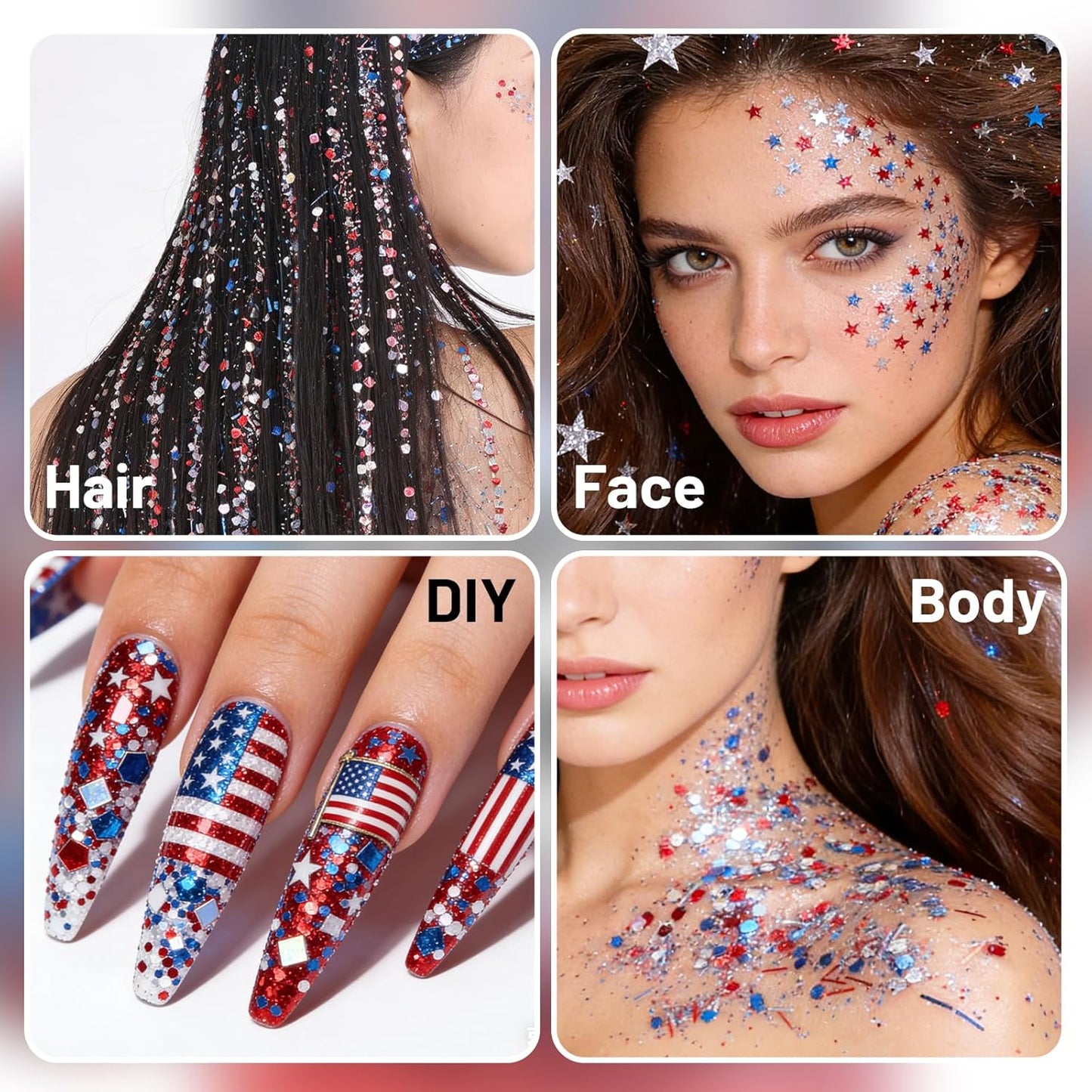 Red White Blue Body Glitter Stick - Sparkly Face Makeup for 4th of July | Shimmer Paint for Independence Day Costumes