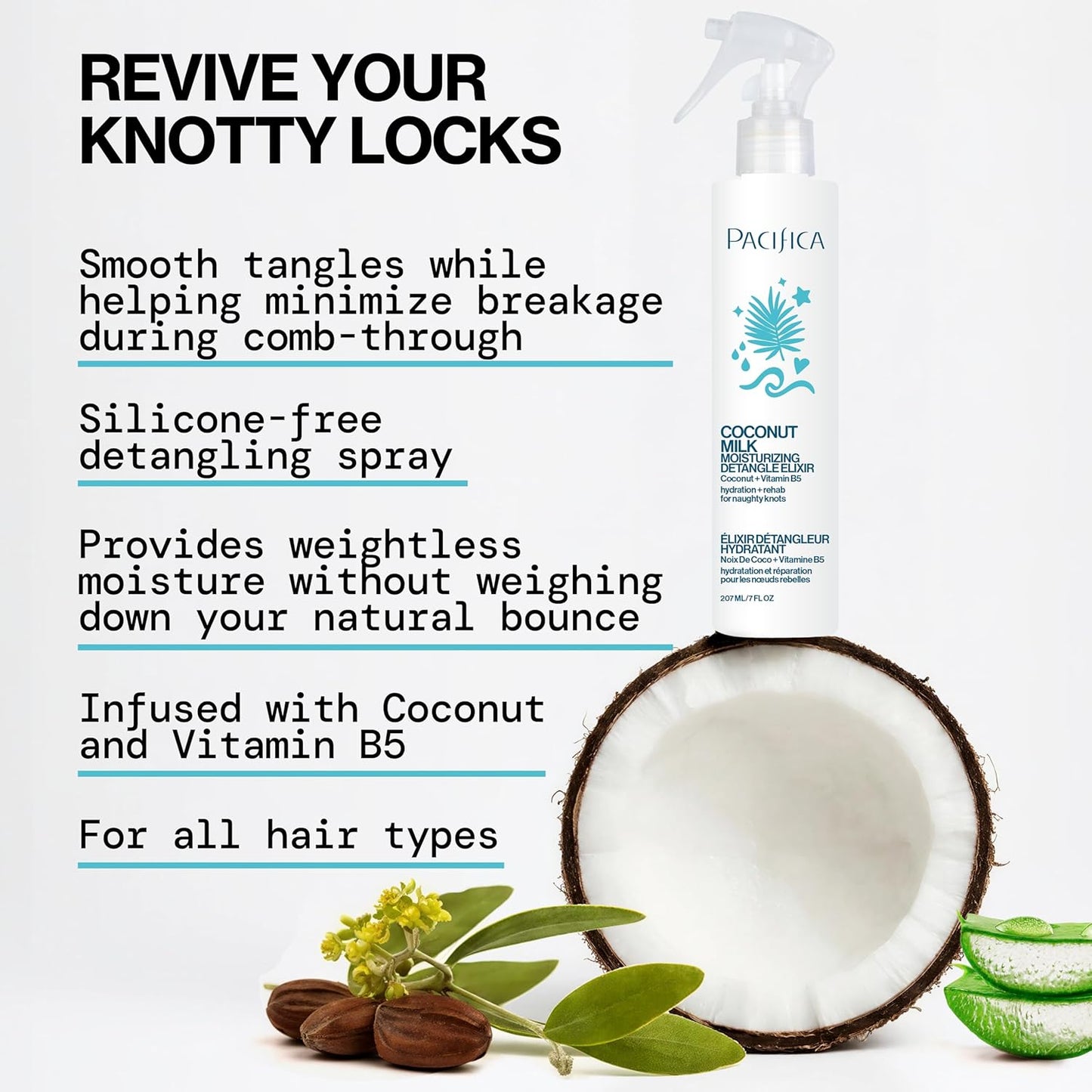 Coconut Milk Hair Detangler Spray - Leave-In Conditioning Elixir for Tangle-Free Hair, Adds Shine & Moisture | Vegan & Cruelty-Free