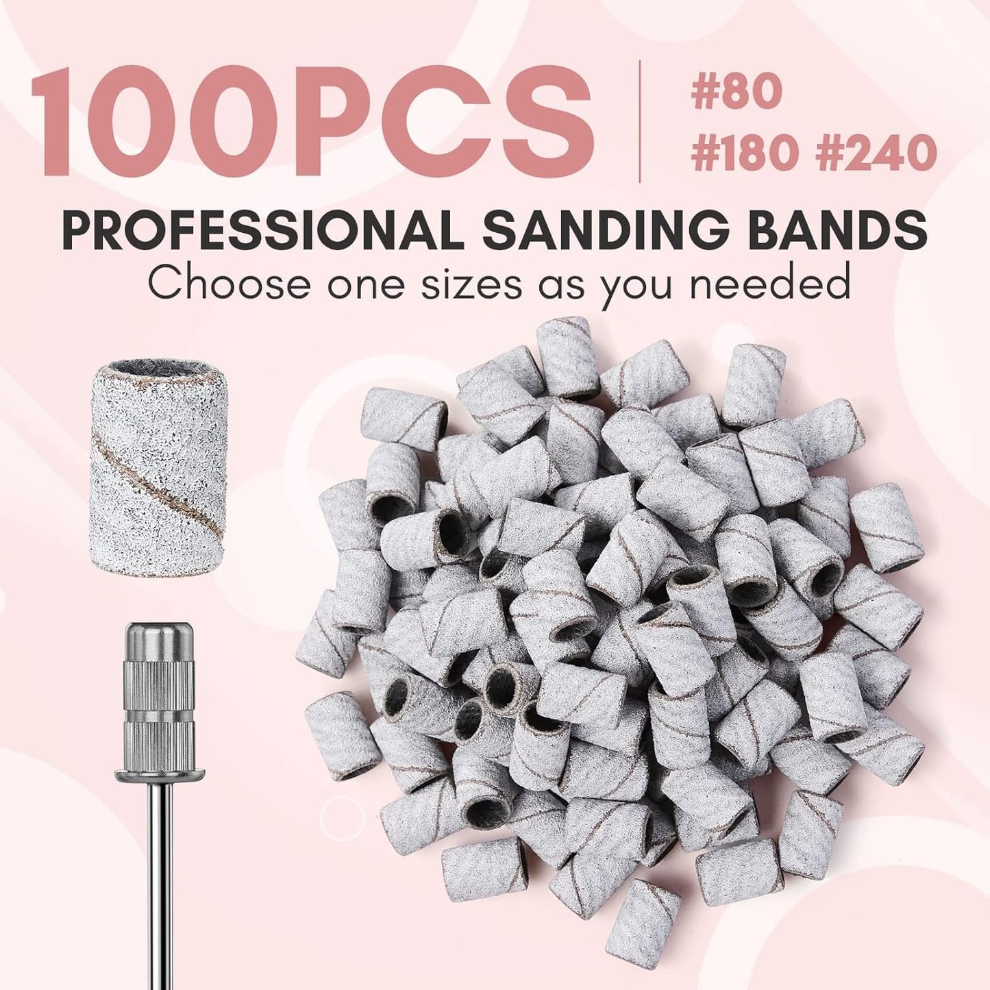 Makartt Sanding Bands for Nail Drill - 100 Medium Grit Nail File Bands for Acrylic & Gel Nails | Durable White