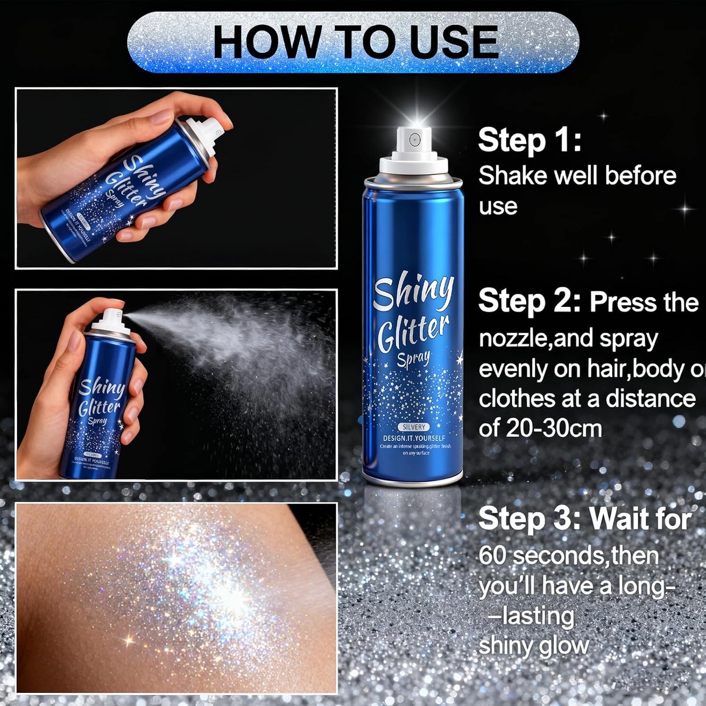 Holographic Silver Glitter Spray - Ultra-Fine Hair & Body Glitter for Festivals | Rave Accessories & 4th of July