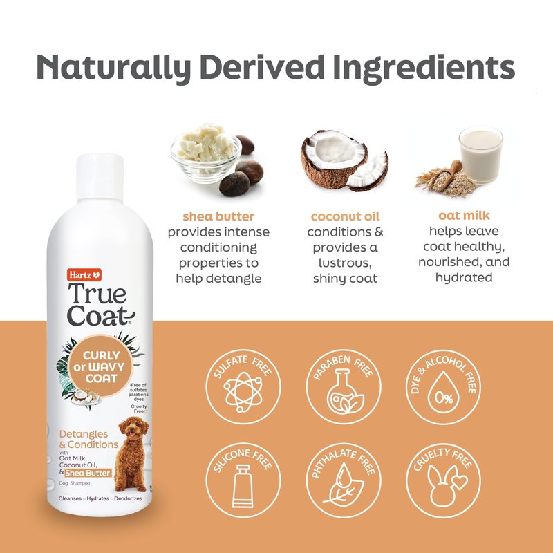True Coat Curly or Wavy Dog Shampoo, 5 in 1 Detangles & Conditions with Oat Milk, Coconut Oil & Shea Butter, 16 oz