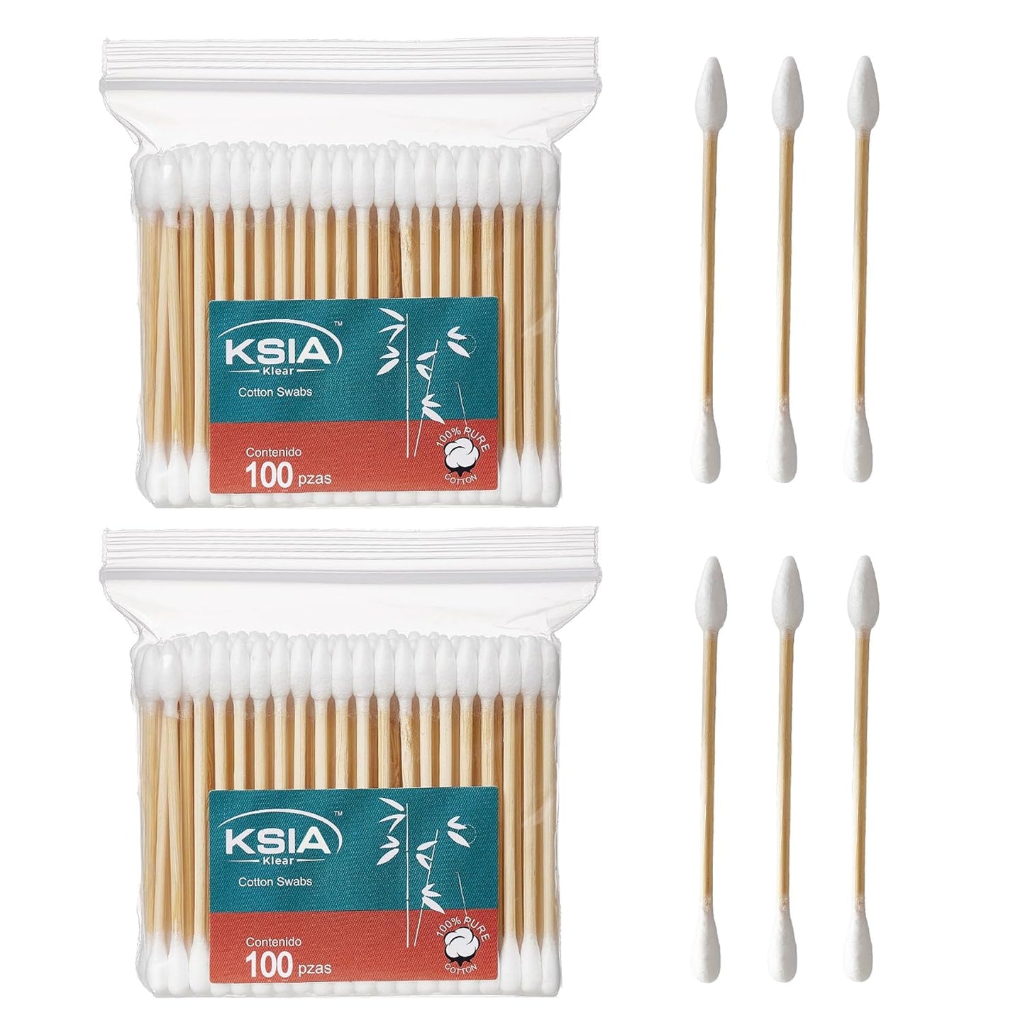 Klear Cotton Swabs - 500 Count Double Tipped Buds for Ears & Makeup | Strong Wooden Sticks, 5 Bags