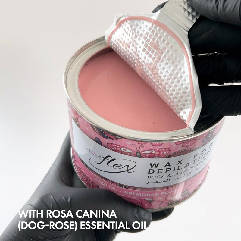 Italwax Flex Rose Oil - 14oz (397 g) - Soft wax tin for hair removal - Uncented - Liposoluble syntetic formulation - Ideal for waxing all body area - Made in Italy