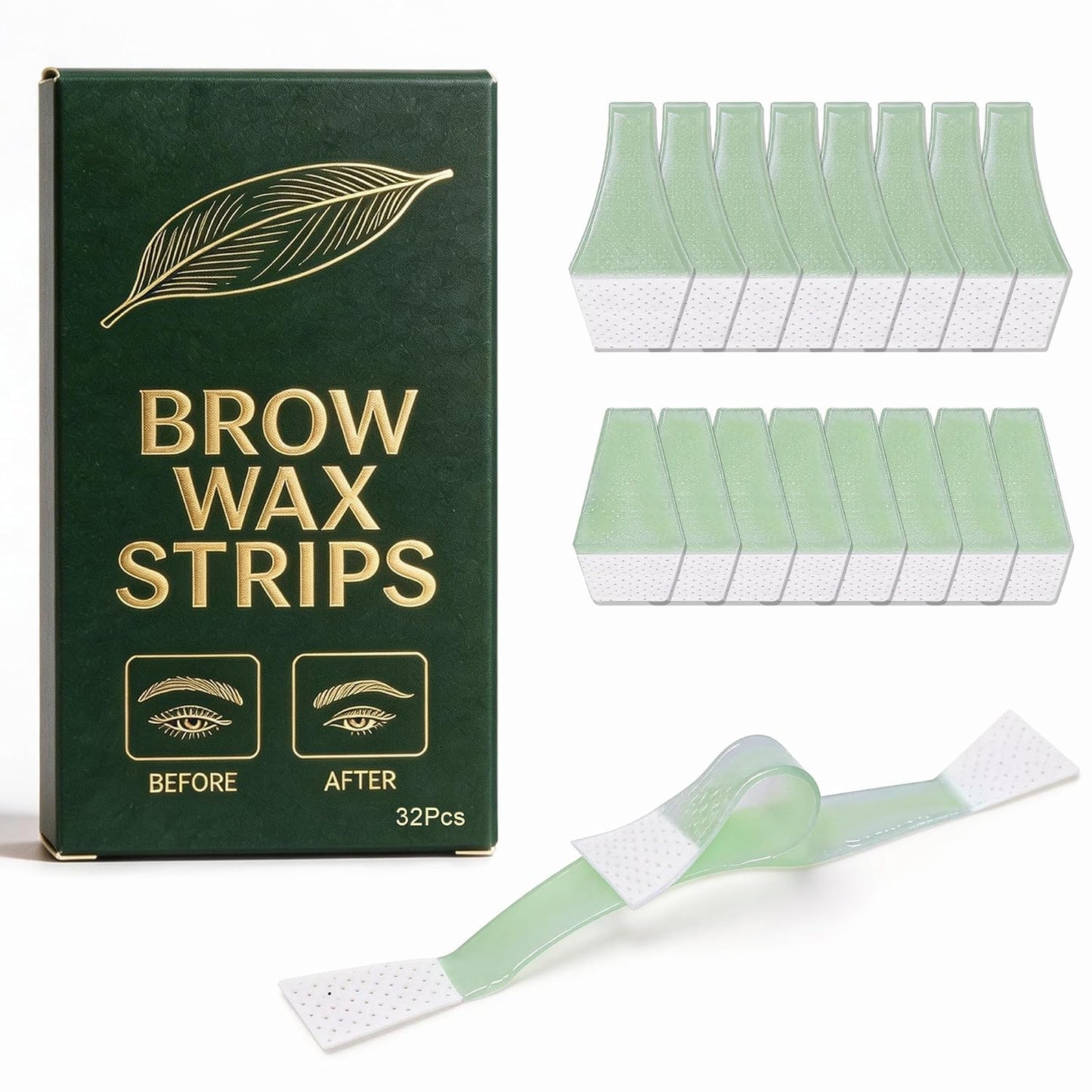 Precision Eyebrow Wax Strips - 32 Pcs Hair Removal Kit for Sensitive Skin | Easy At-Home Use for Upper Lip, Chin & Brows