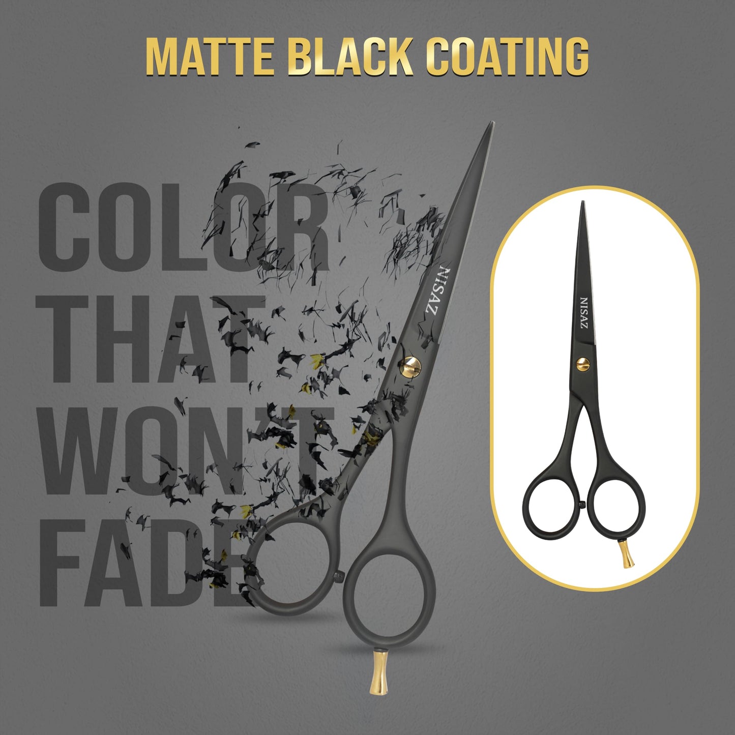 Professional 6.5” Matte Black Hair Scissors – Ultra Sharp Premium High Carbon Stainless Steel Barber Shears, Ergonomic Design Hair Cutting Scissors for Home & Salon – Gift-Boxed with Leather Pouch