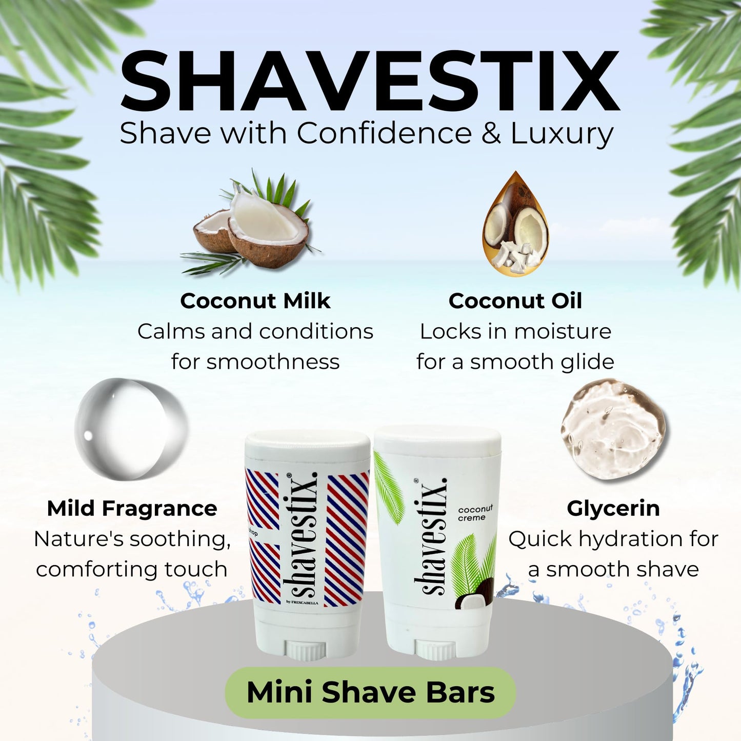 Travel Shaving Cream Stick Set 2 x 0.5 Oz | Coconut Crème - Barber Shop Combo Pack | Razors, Shavers Friendly Mini Hair Removal Cream Bar For Women, Men | Shavestix Shave Stick Travel Size Toiletries