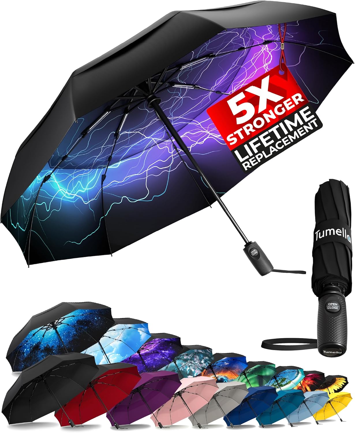 Strongest Windproof Travel Umbrella - Compact, 100MPH Tested | Lightweight, Automatic Folding, One-Handed Use