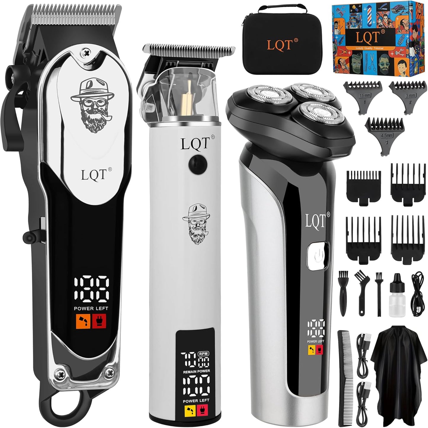 Professional Barber Kit - Cordless Hair Clipper, Trimmer & Shaver Set with LED Display | USB-C Rechargeable, Low Noise, Grooming Gift for Men (Bronze)