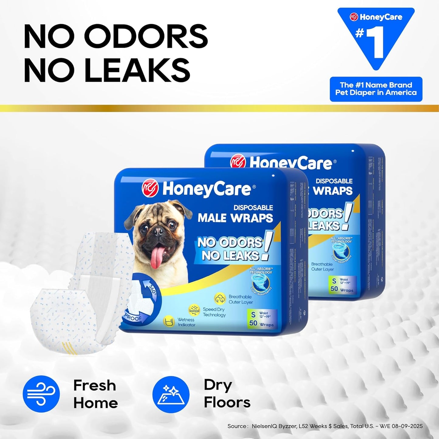 All-Absorb Male Dog Wraps - 50 Count, Small Size | Leak-Proof & Comfortable