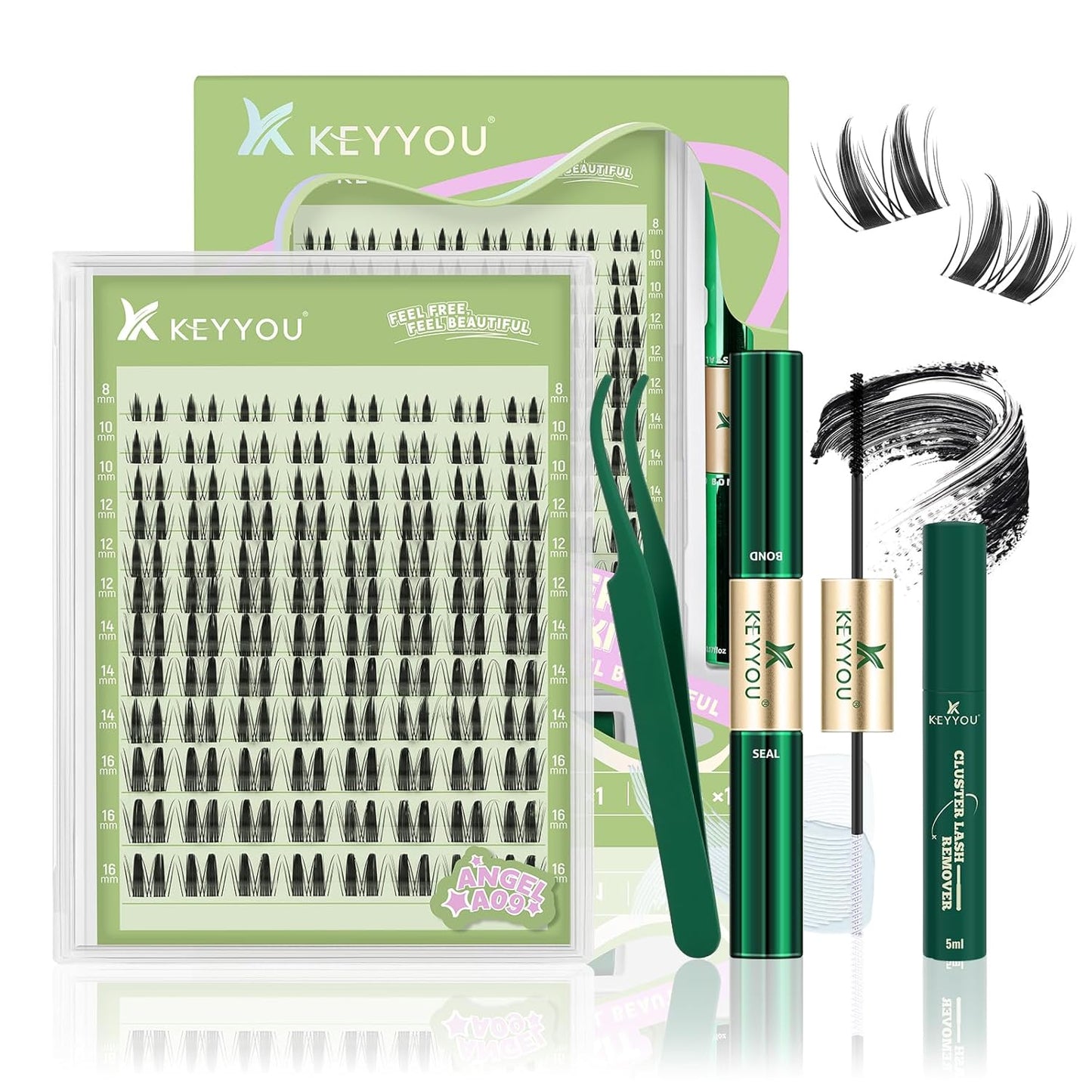 KEYYOU 3D Eyelash Clusters - 280pcs Wispy Volume Lashes | 80D D Curl, 9-18mm Mix
