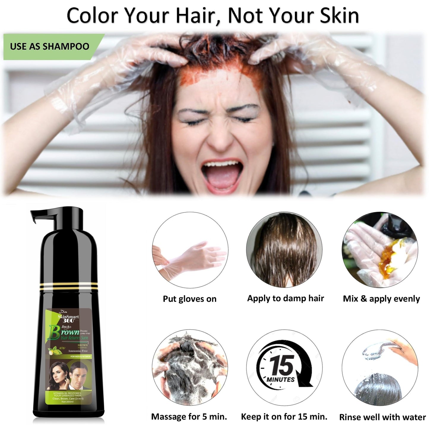 SkinSmart 360® No-Stain Hair Dye Shampoo, 200 mL