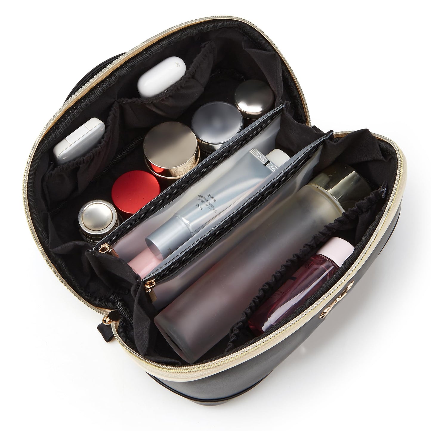 YTL Travel Makeup Bag, Large Capacity Cosmetic Bag for Women, Waterproof PU Leather, Flat Open Portable Toiletry Bag for Skincare, Brushes & Travel Essentials