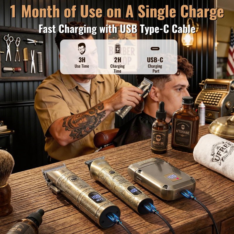 Ufree Beard Trimmer, Hair Clippers Mens Shaver Electric Razor, Hair Trimmer for Men Cordless Barber Clippers and Trimmers Set, Hair Cutting Kit for Men Grooming Gifts