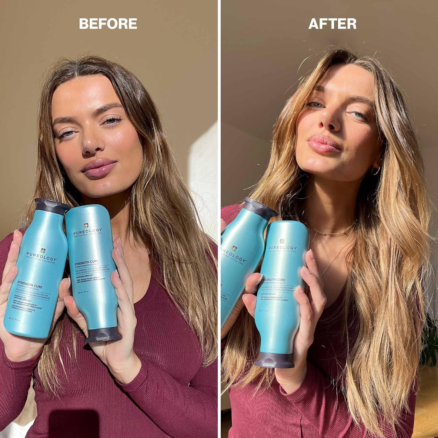 Pureology Strength Cure Shampoo & Conditioner Set | Strengthens Damaged Color-Treated Hair, Sulfate-Free & Vegan