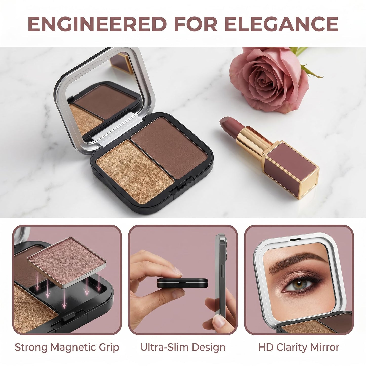 KALLORY 2 Pcs Empty Magnetic Eyeshadow Palettes with Mirror, Refillable Eyeshadow Case for DIY Cosmetics - Lipstick, Blush, Highlighter