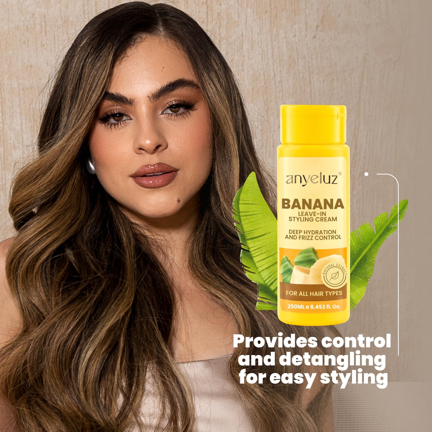 ANYELUZ Banana Leave-In Styling Cream - Leave-In Conditioner for Frizz Control and Shine, Strengthens and Smooths Hair
