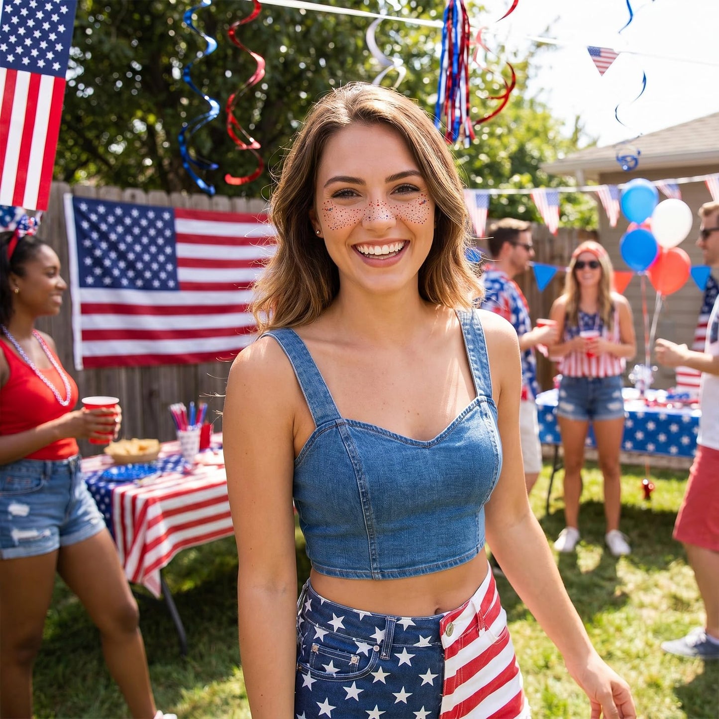 8 Pcs Patriotic Freckles 4th of July Freckles Face Tattoo Red White and Blue Glitter Face Tattoo 4th of July Outfits for Independence Day