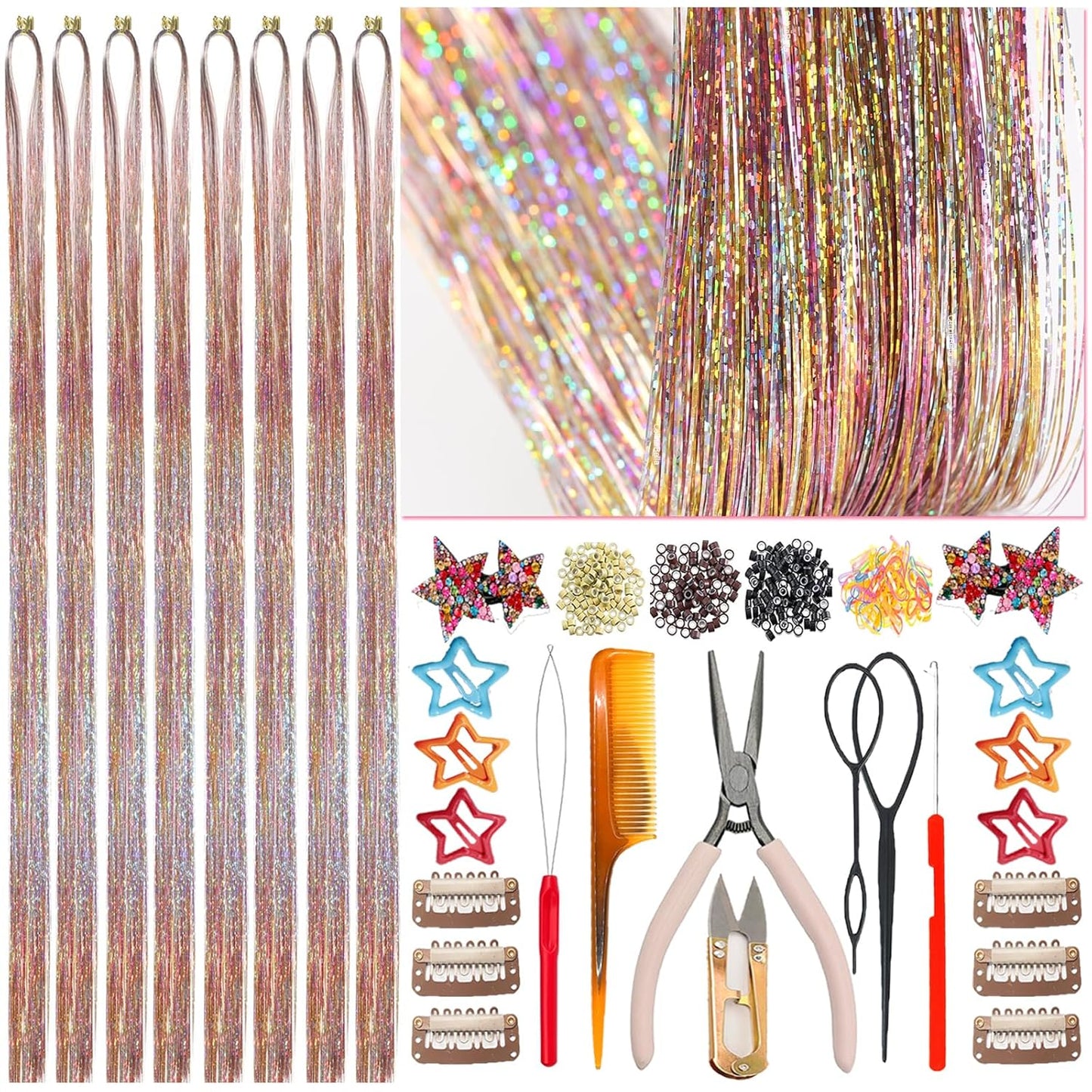 CelineBella Hair Tinsel - Emerald Green 48-Inch Glitter Strands | Sparkling Highlights for Parties & Cosplay