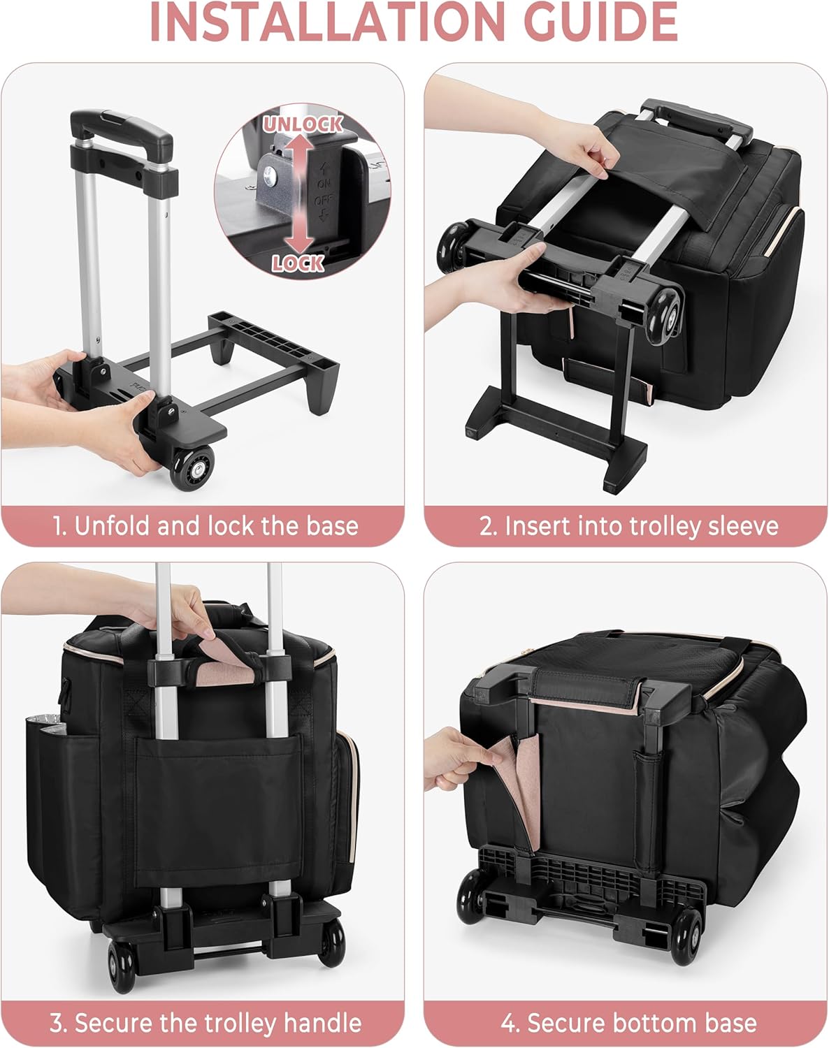 Rolling Hairstylist Travel Bag - Hair Tool Bag with Heat Insulation & 2 Pouches | Black